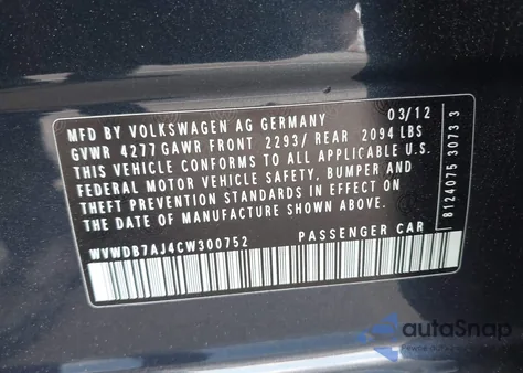 2012 Volkswagen Golf 2.5L 4-Door from USA, damaged, VIN WVWDB7AJ4CW300752